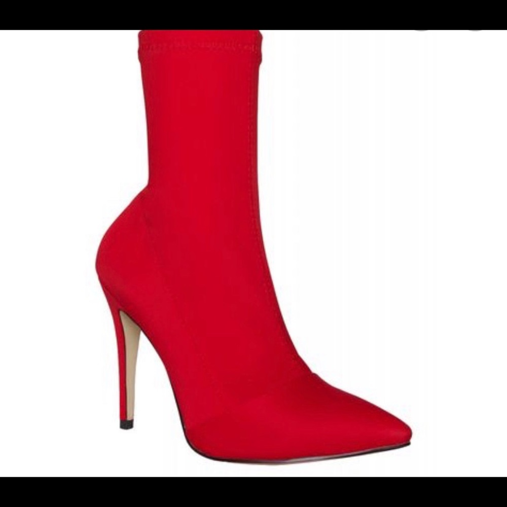 🧡 Tegan Red Lycra Pointed Toe Ankle Boots